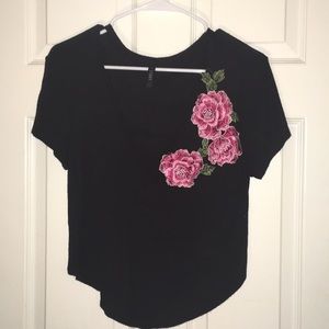 Black Pink Flower Crop Top